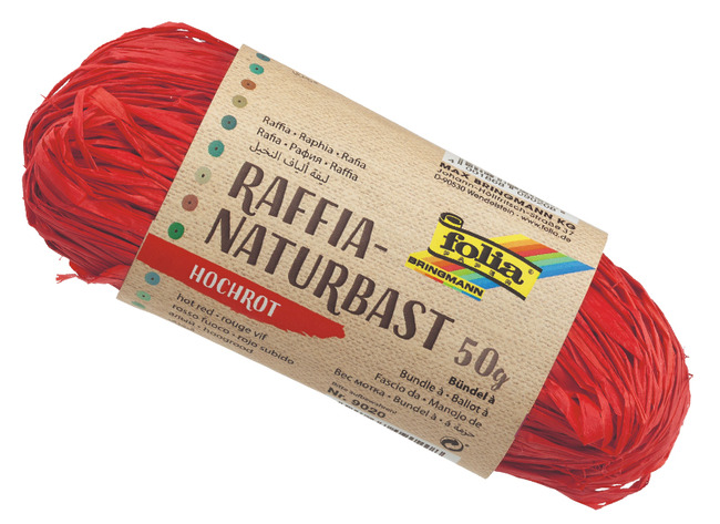 Koord - raffia - natuur - gekleurd - 50 g - rood - per stuk