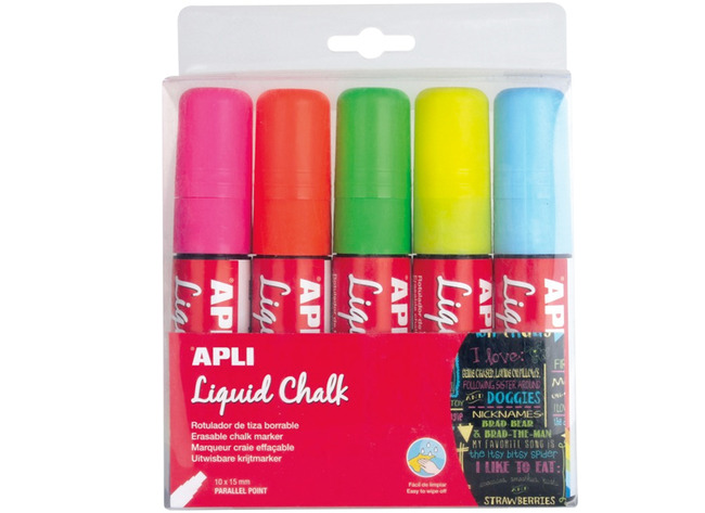Stiften - krijtstiften - Apli - dik - platte punt - set van 5 assorti