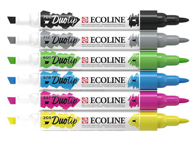 WATERVERF -ECOLINE - DUOTIP - SET VAN 6 ASSORTI