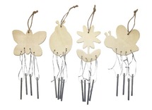 Windgongs - hout - dieren - set van 4 assorti