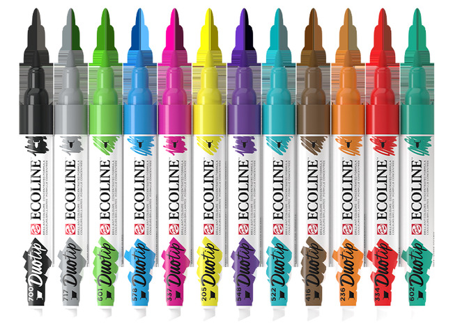 Verf - waterverf - Ecoline Duotip Marker - dubbele punt - set van 12 assorti