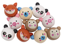 Kralen - hout - schattige dieren - 18 mm - 5 motieven assorti - set van 10