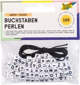 Kralen - kunststof - letters - wit - vierkant - met elastiekdraad - set van 100