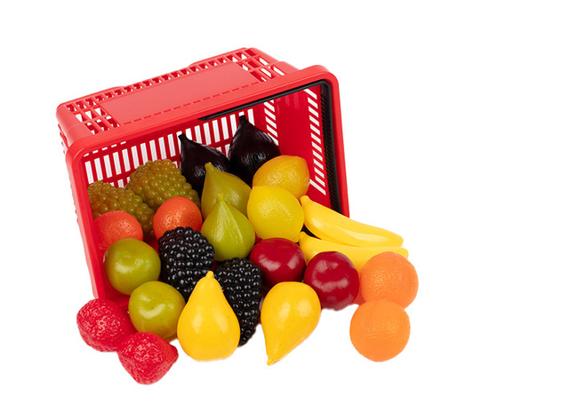 Speelgoed - imitatievoeding - winkelmandje - fruit - kunststof - set van 24