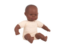 Poppen - Babypop - Miniland - Afrikaans - zonder haar - zacht - 32 cm - per stuk