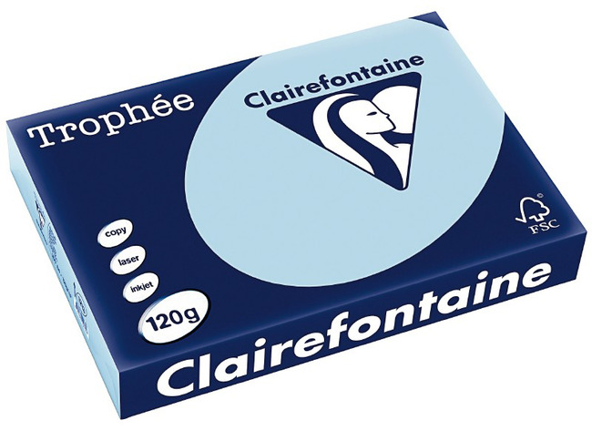 Papier - fotokopieerpapier - Clairefontaine Trophée - A4 - 120 g - pastel - helderblauw - pak van 250 vellen