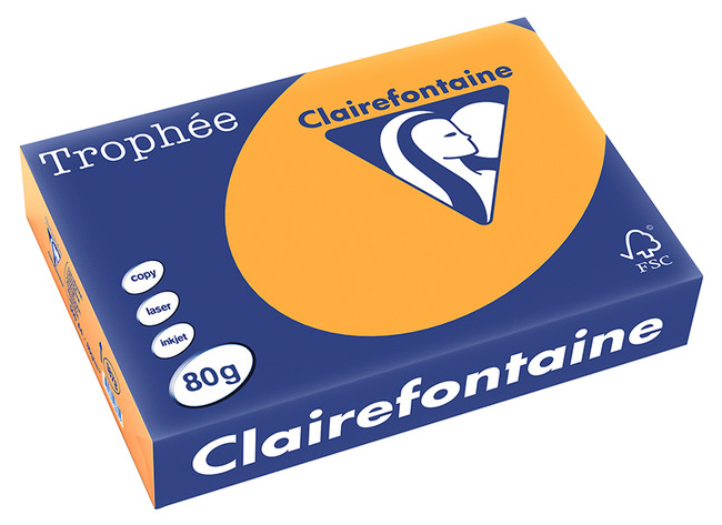 Papier - fotokopieerpapier - Clairefontaine Trophée - A4 - 80 g - pastel - clementine - pak van 500 vellen