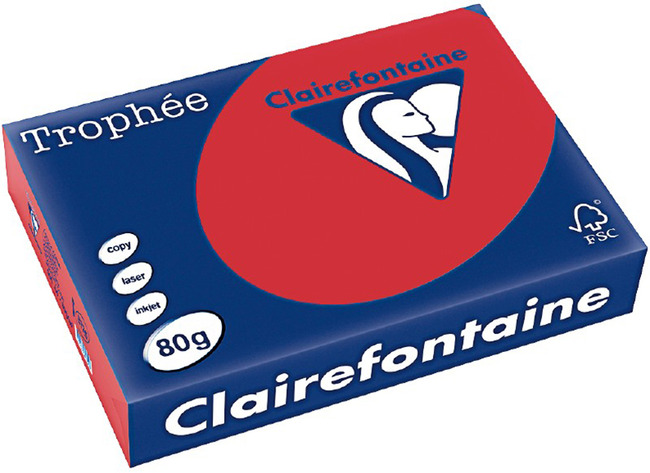Papier - fotokopieerpapier - Clairefontaine Trophée - A4 - 80 g - koraalrood - pak van 500 vellen