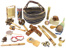 Muziek - wereldmuziekinstrumenten met mandje - multicultureel - set van 25 assorti