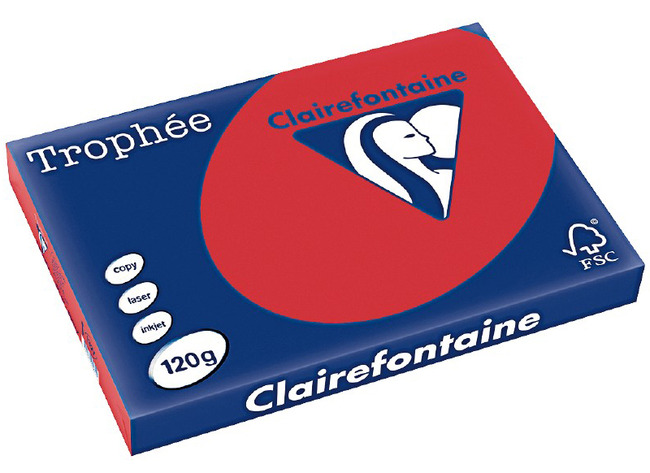 Papier - fotokopieerpapier - Clairefontaine Trophée - A3 - 120 g - koraalrood - pak van 250 vellen