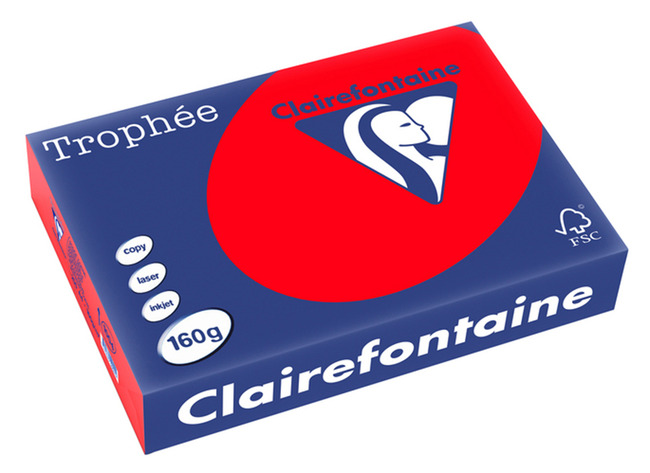 Papier - fotokopieerpapier - Clairefontaine Trophée - A4 - 160 g - koraalrood - pak van 250 vellen