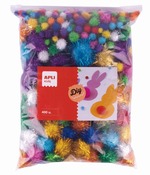 Decoratie - pompons - Apli Kids - glitter - 15-50 mm - gekleurd - voordeelpakket - set van 400