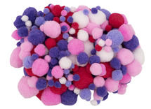 Pompons - 10-40 mm - paars-rode tinten - decoratie - set van 200