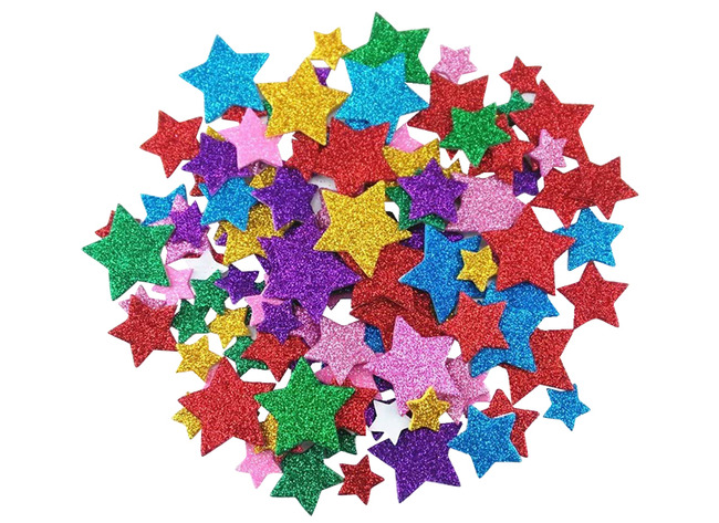 Stickers en mousse - néoprène - étoiles colorées scintillantes - autocollants - ass/500