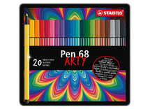 Stiften - kleurstiften - Stabilo - Pen 68 Max Arty - XL beitelpunt - metaaletui - set van 20 assorti