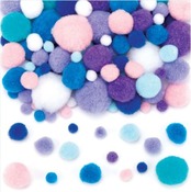 Decoratie - pompons - 10-40 mm - paars-blauwe tinten - set van 200