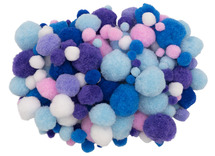 Pompons - 10-40 mm - paars-blauwe tinten - decoratie - set van 200