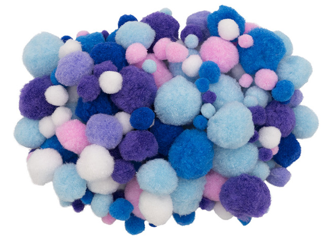 Pompons - 10-40 mm - paars-blauwe tinten - decoratie - set van 200