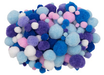 Decoratie - pompons - 10-40 mm - paars-blauwe tinten - set van 200