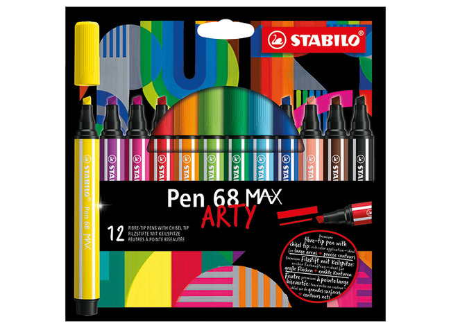 Stiften - kleurstiften - Stabilo Pen 68 Max Arty - XL beitelpunt - kartonetui - set van 12 assorti