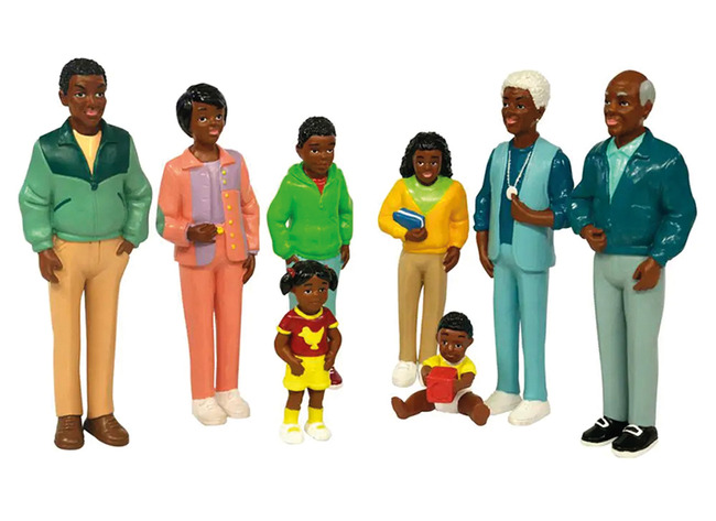 Poppen - spelfiguren - Miniland - afrikaans - gezin - 3 generaties - set van 8 assorti