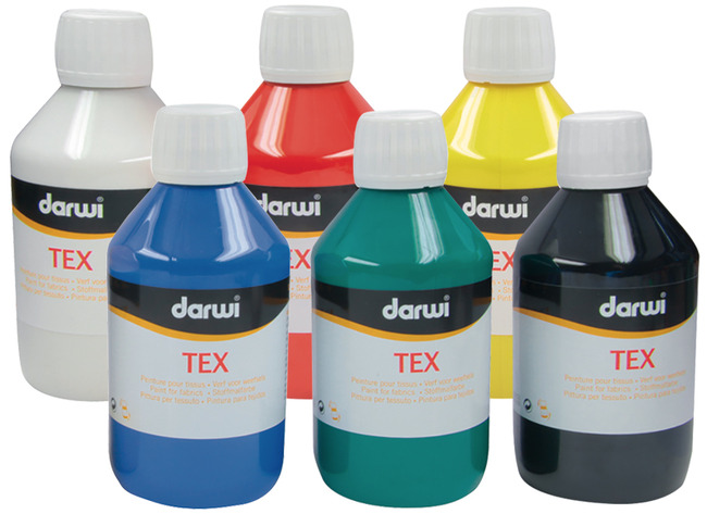 Verf - textielverf - Darwi - Tex - 6 x 250 ml - set van 6 assorti