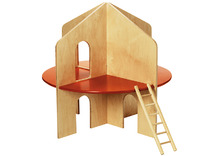 Poppenhuis - huis - hout - open met 4 speelruimtes - per stuk