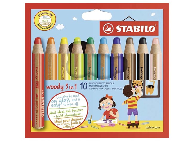 Potloden - waspotloden - Stabilo Woody 3in1 - set van 10 assorti