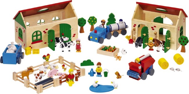 Speelgoed boerderij - kinderboerderij - met accessoires - hout - per set