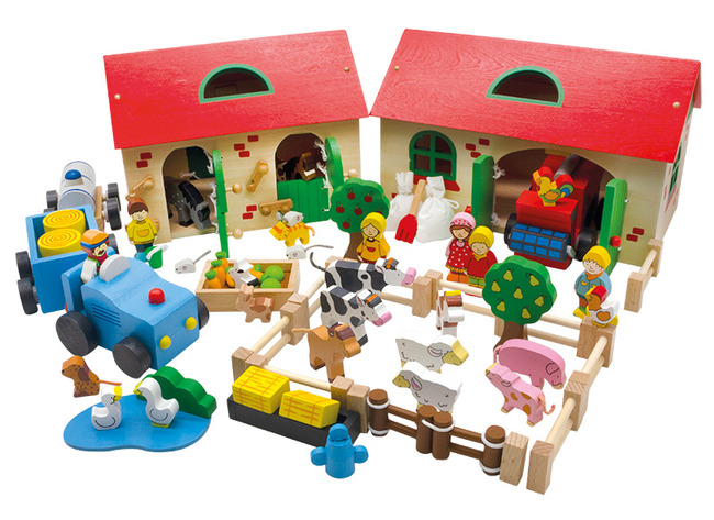 Poppenhuis - boerderij - Goki - met accessoires - hout - per set