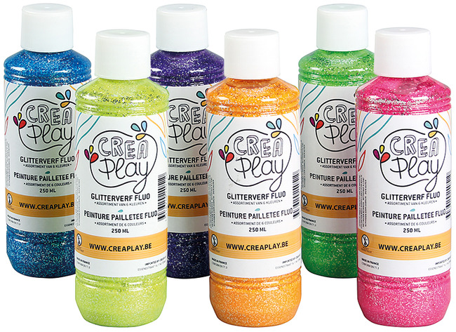 PEINTURE PAILLETTÉES NÉON  - CREAPLAY - SET BUDGET - 6 X 250 ML
