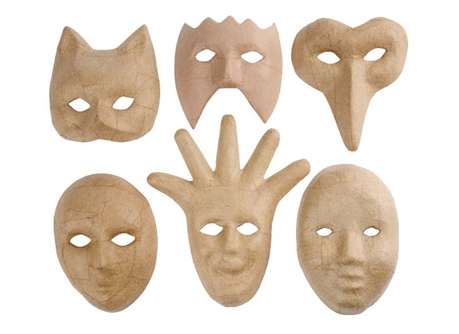 Figuren - papier-maché - maskers - set van 6 assorti