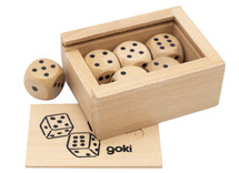 Spelaccessoires - dobbelstenen - Goki - hout - 1,6 cm - met opbergkist - set van 6