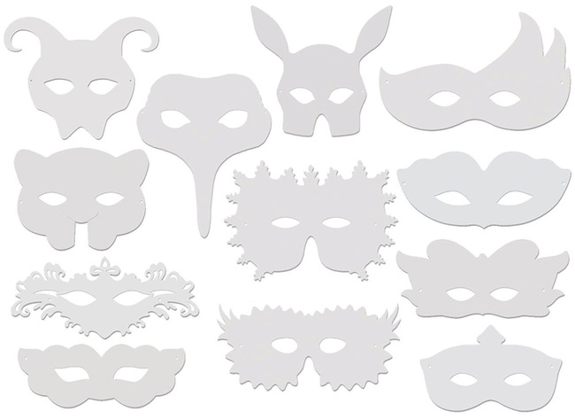 Karton - maskers - venetiaans - blanco - set van 24 assorti