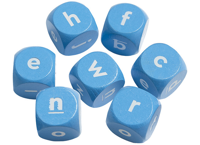 Spelaccessoires - dobbelstenen - Rolf - 18 mm - hout - letters - set van 8