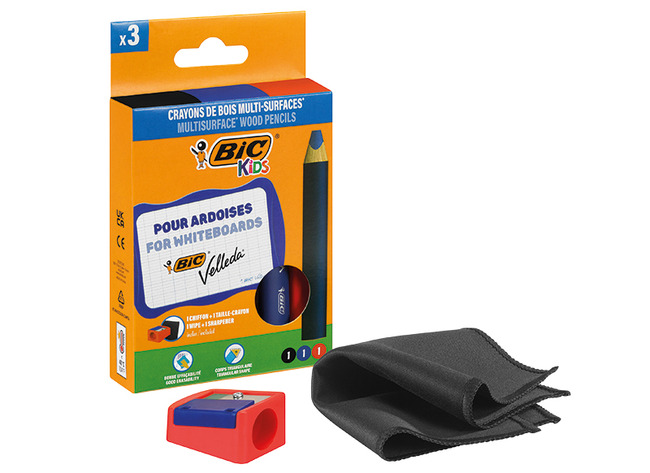 Potloden - waspotloden - BIC Kids Multisurface - met slijper en microvezeldoekje - set van 3