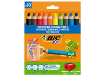 Waspotloden - BIC KIDS Multisurface - kleurpotloden - met potloodslijper set van 10