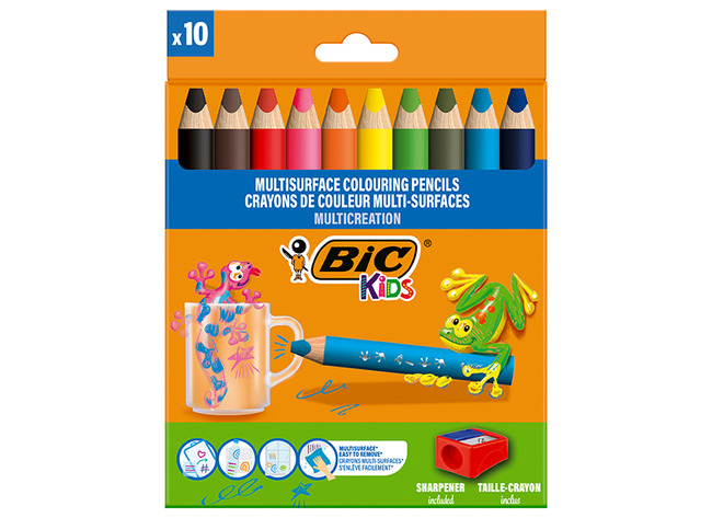 Potloden - waspotloden - BIC Kids Multisurface - met potloodslijper - set van 10