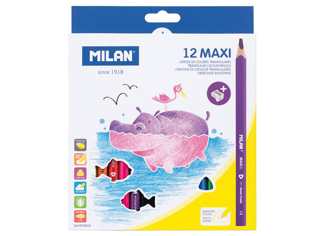 Potloden - kleurpotloden - Milan Maxi - driehoekig - set van 12 assorti