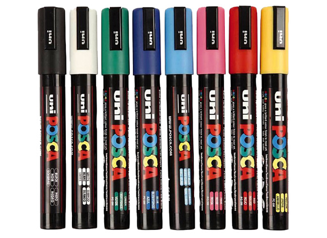 Stiften - verfstiften - Posca PC5M - basiskleuren - set van 8 assorti