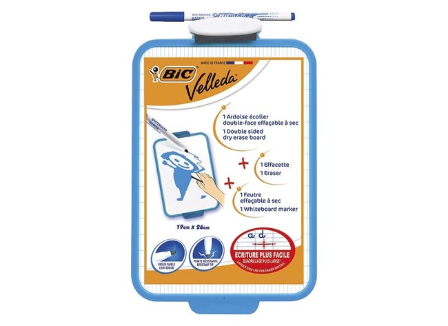 Bord - whiteboard - BIC Velleda - 19 x 26 cm - dubbelzijdig - met stift en uitwisser - per stuk