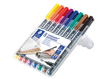 Stiften - schrijfstiften - Staedtler Lumocolor Permanent - medium - verschillende kleuren - voor transparanten of doorzichtige bladen - set van 8