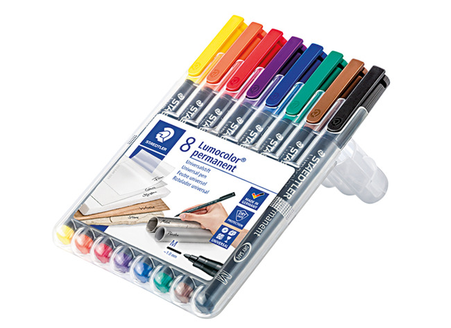 Stiften - voor transparanten of doorzichtige bladen - permanent - medium - verschillende kleuren - set van 8