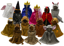 Kleding - verkleedkledij - verkleedcapes - fee, lieveheersbeestje, koning, olifant en meer - set van 13 assorti