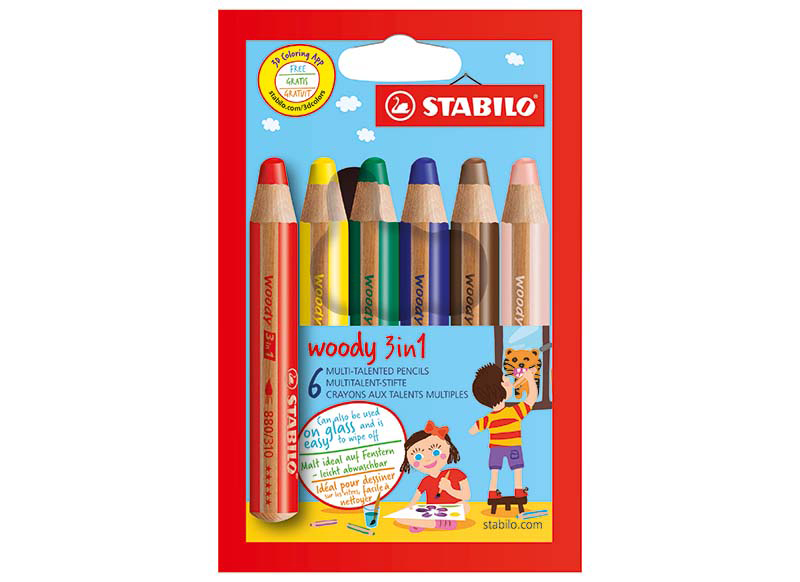 Crayons gras Stabilo Woody - pastel - ass/6 - Baert