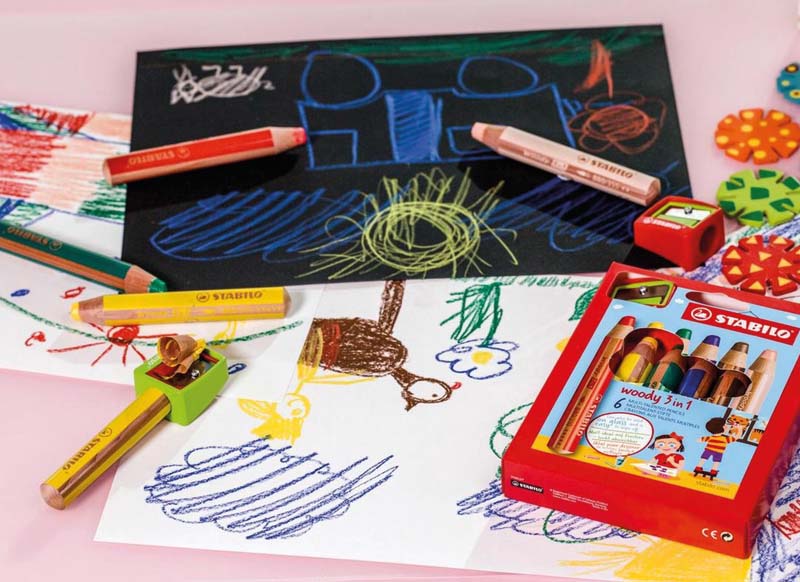 Crayons gras Stabilo Woody - ass/18 avec 6 pastel