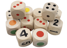 Spelaccessoires - dobbelstenen - Rolf - 30 mm - hout - kleuren en cijfers - set van 12