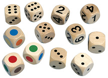 Dobbelstenen - 3 x 3 cm - hout - set van 12 assorti