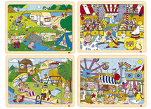 Puzzel - vrije tijd - 24 stukjes per puzzel - hout - set van 4 assorti