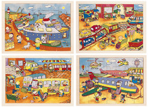 Puzzel - transport - 35 stukjes per puzzel - hout - set van 4 assorti